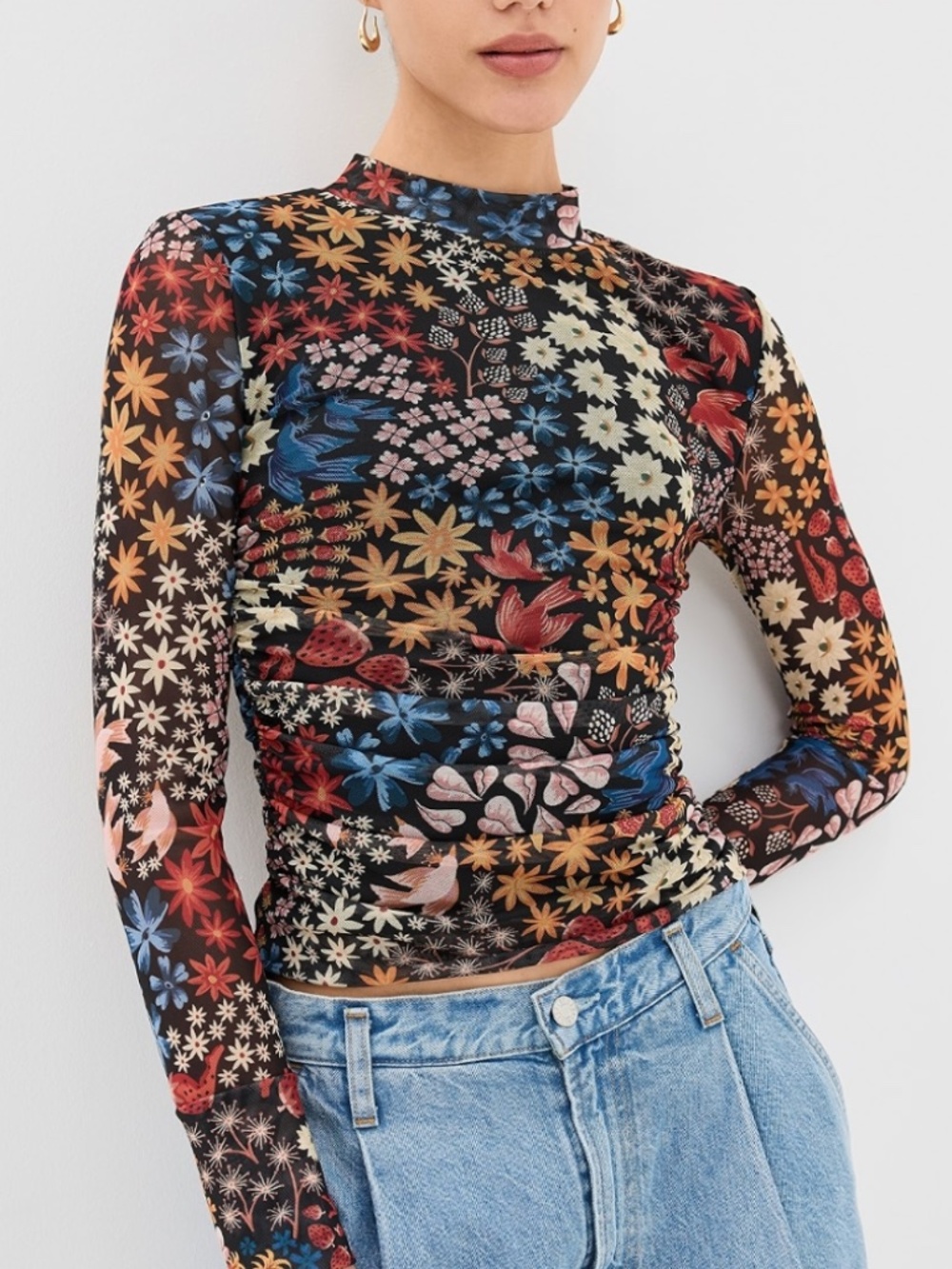 🌸FARM Rio Juju's Garden Black Tulle Blouse  Juju's Garden Black Tulle Blouse XS
